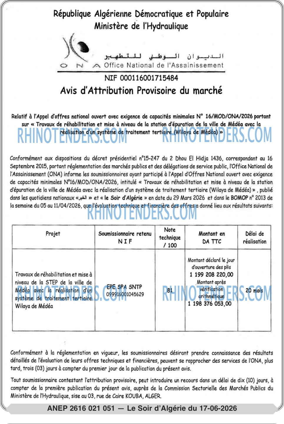 LE SOIR D'ALGERIE