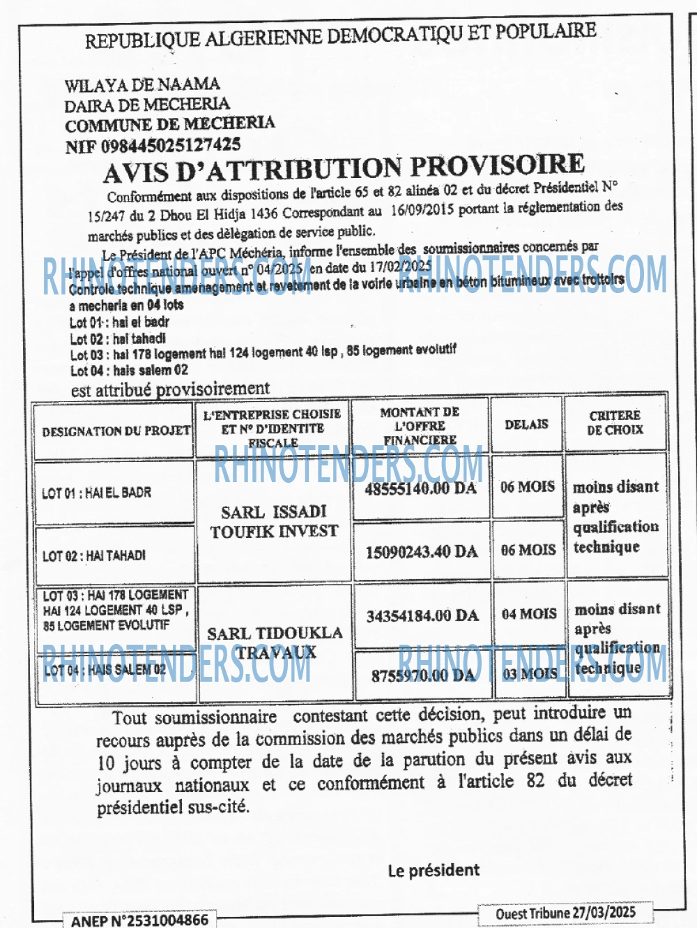 ouest TRIBUNE