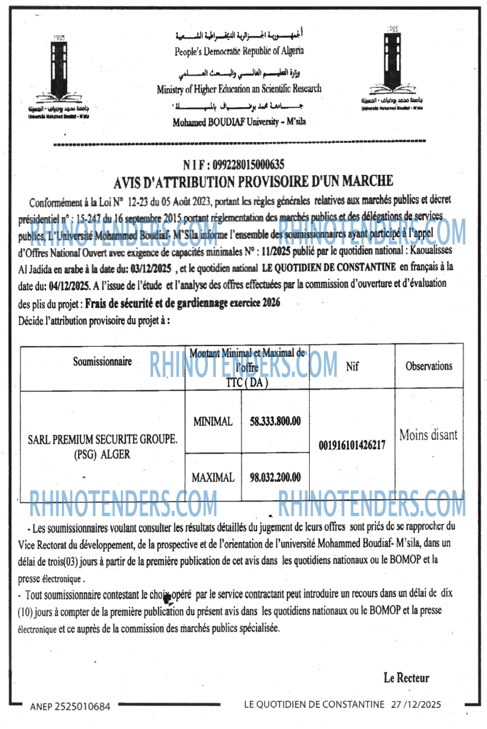 LE QUOTIDIEN DE CONSTANTINE