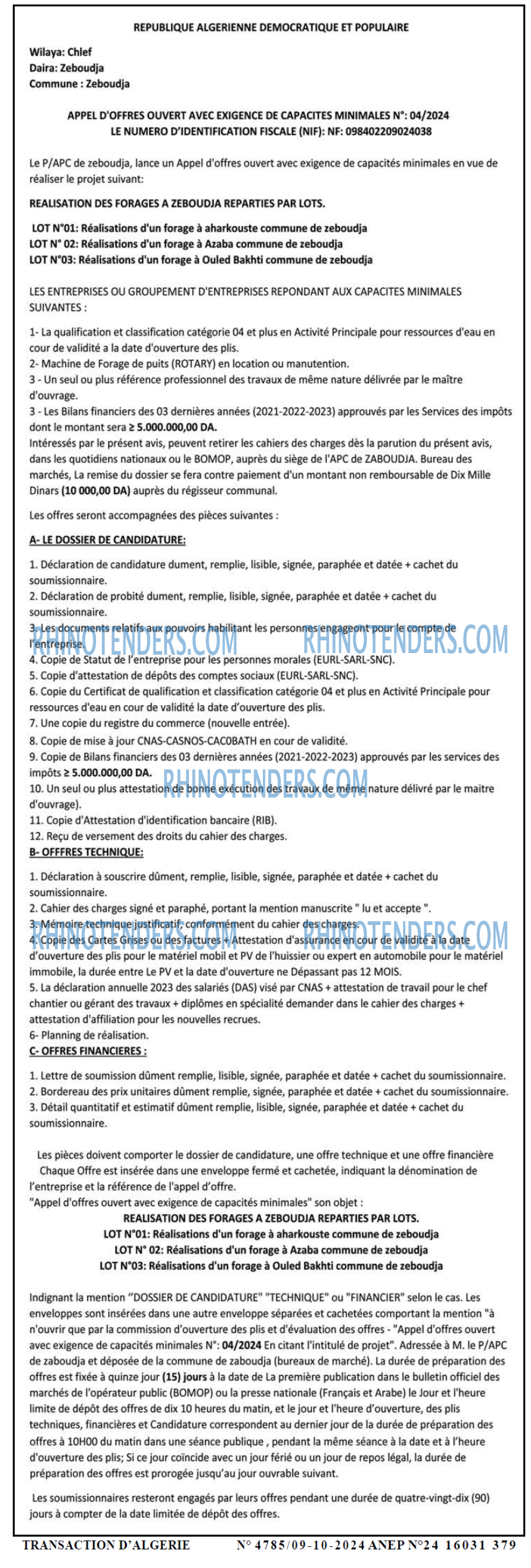 TRANSACTION D'ALGERIE