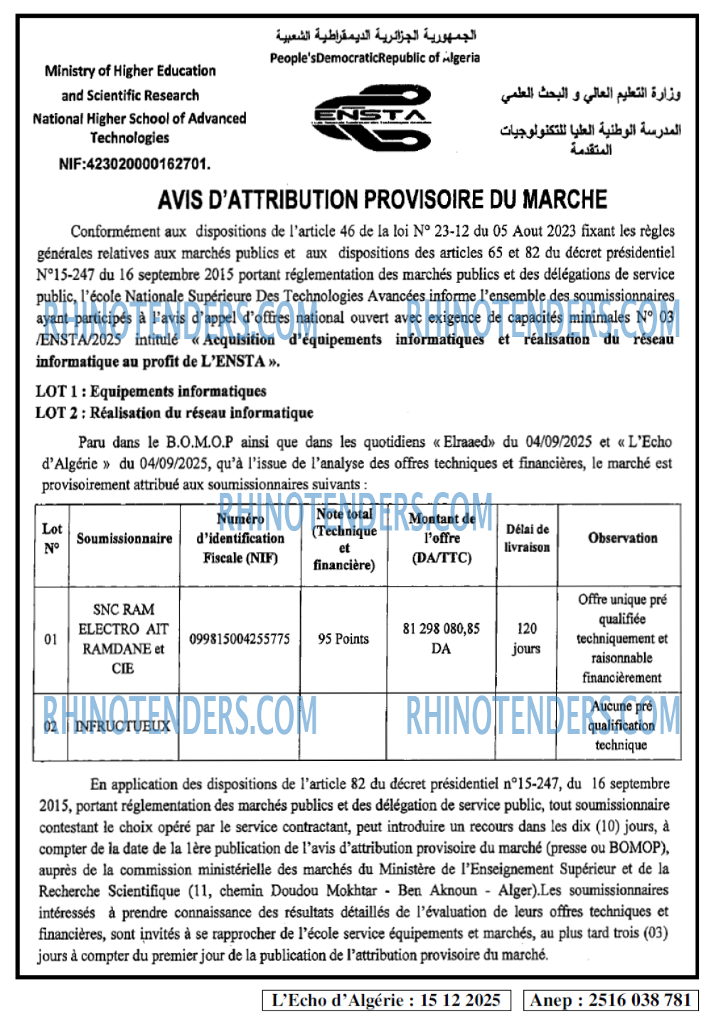 L'ECHO D'ALGERIE
