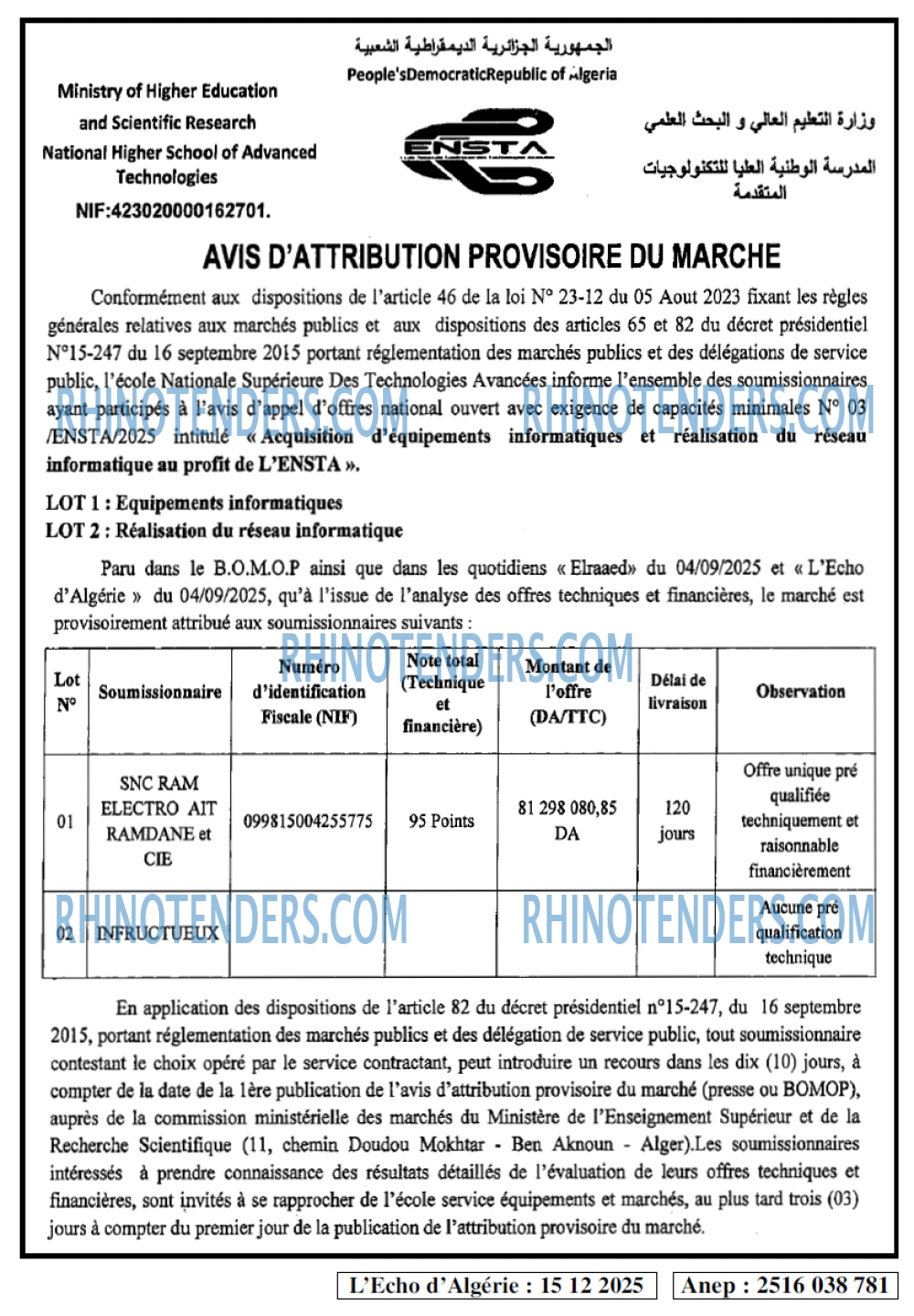 L'ECHO D'ALGERIE