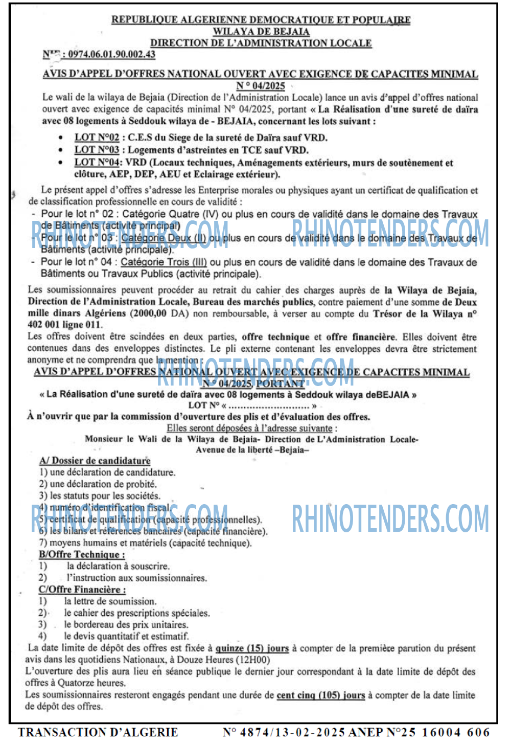 TRANSACTION D'ALGERIE