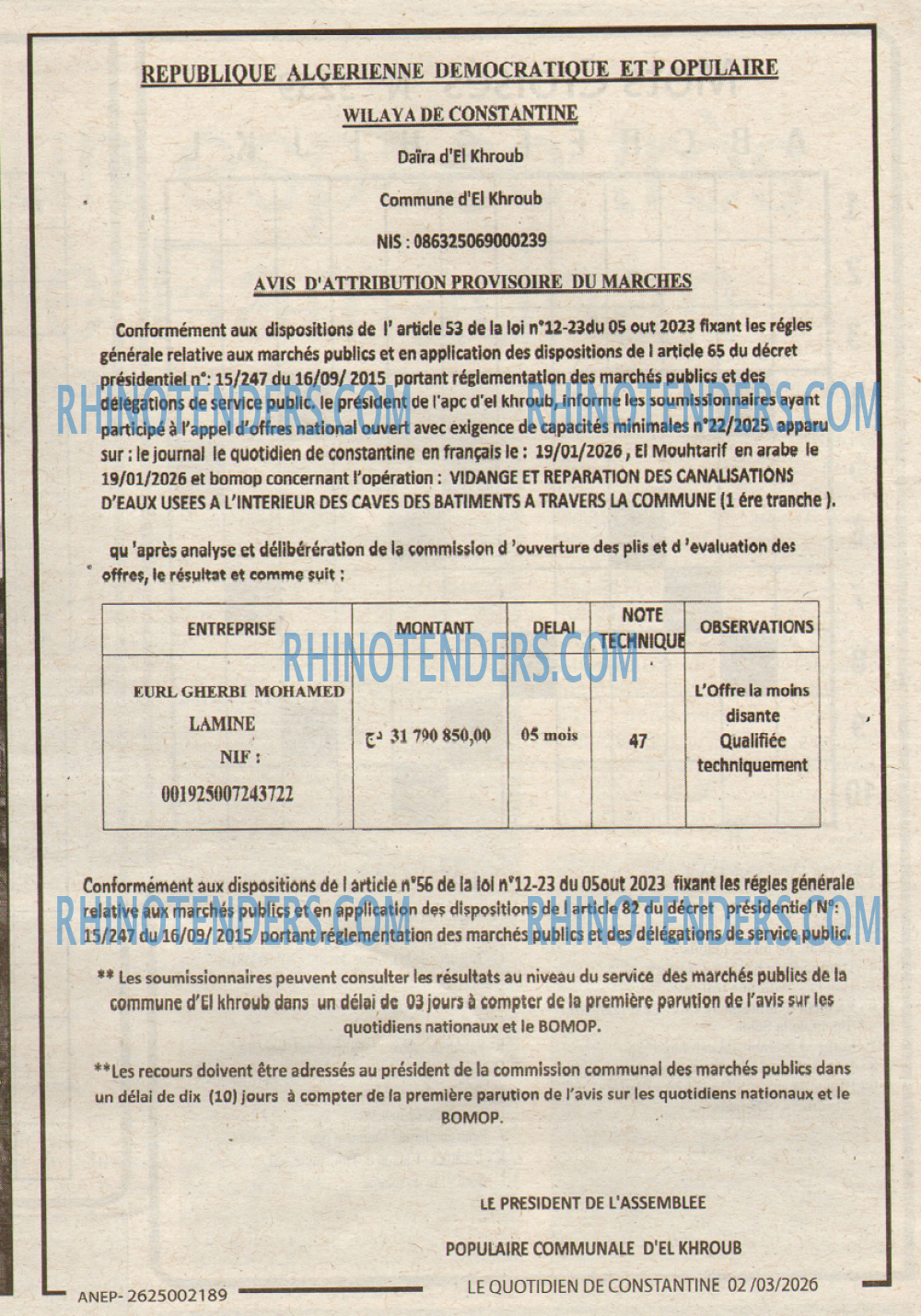 LE QUOTIDIEN DE CONSTANTINE