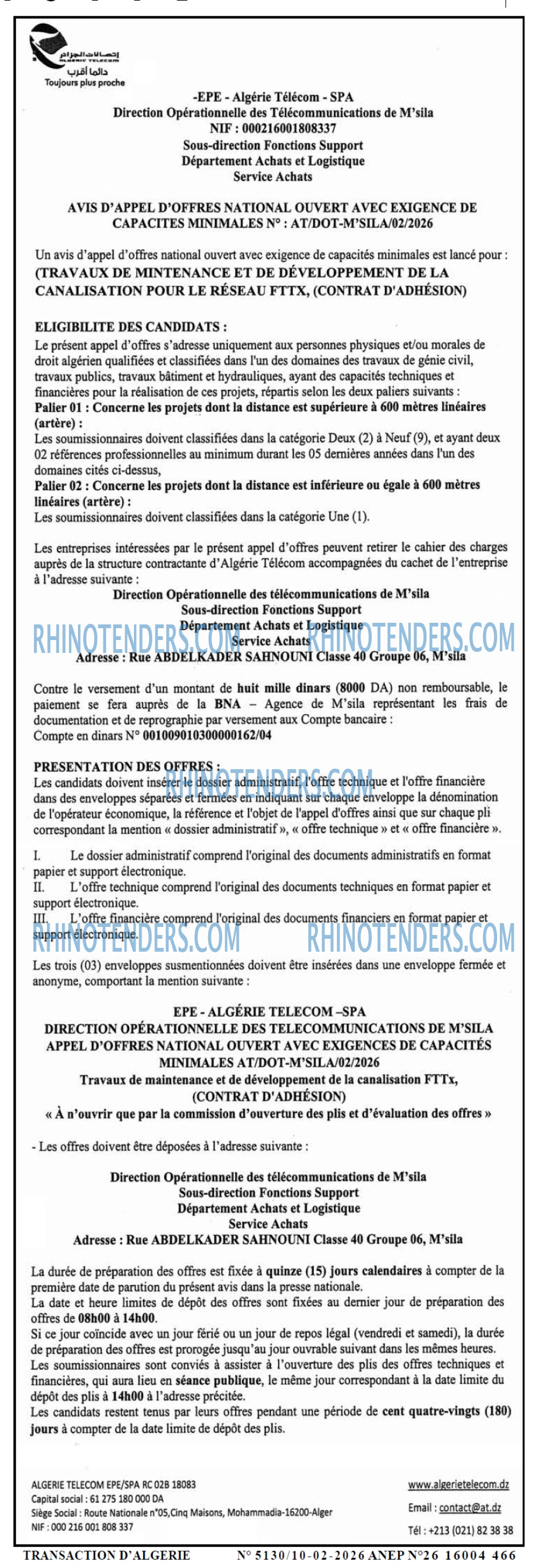 TRANSACTION D'ALGERIE