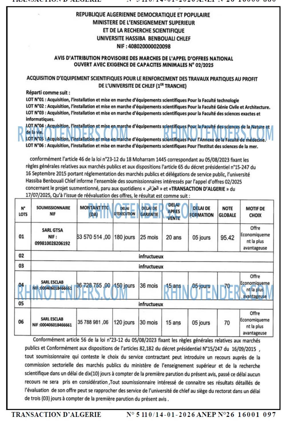 TRANSACTION D'ALGERIE