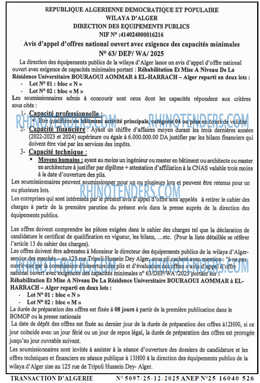 TRANSACTION D'ALGERIE