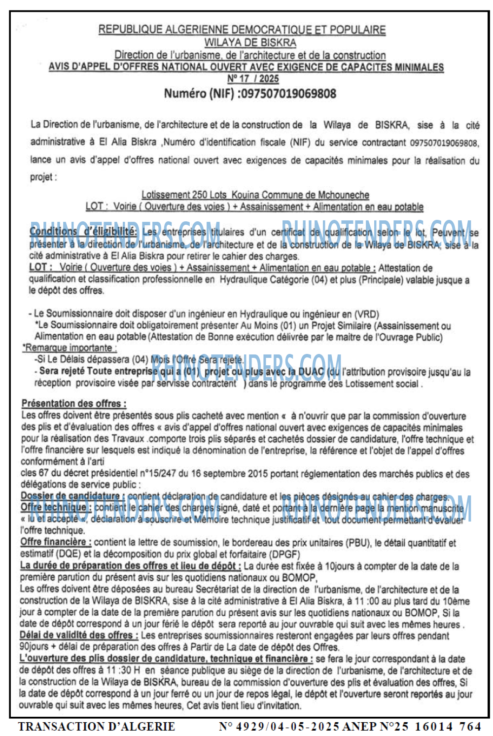 TRANSACTION D'ALGERIE