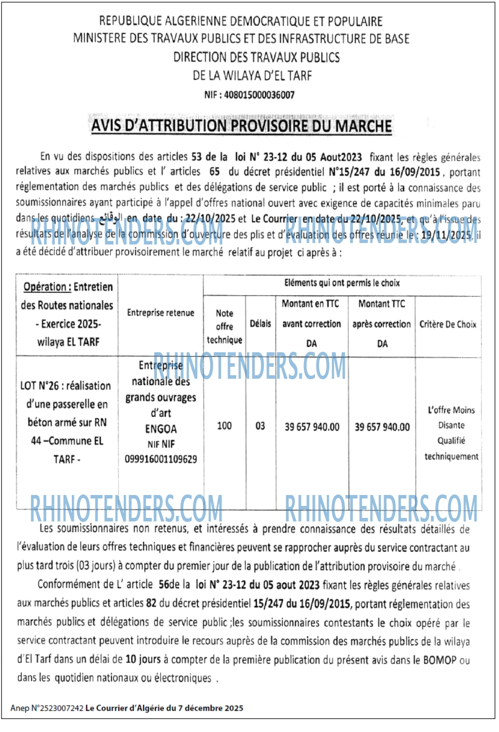 Le Courrier d'Algerie