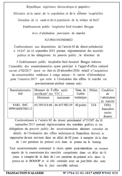 TRANSACTION D'ALGERIE