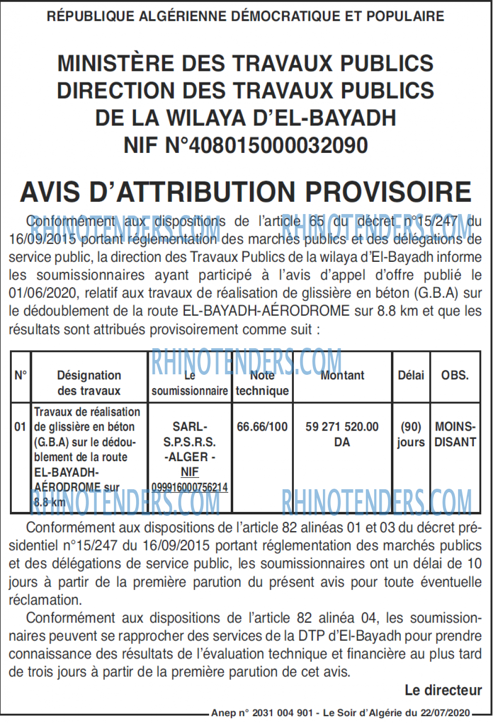 LE SOIR D'ALGERIE