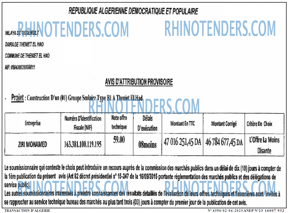 TRANSACTION D'ALGERIE