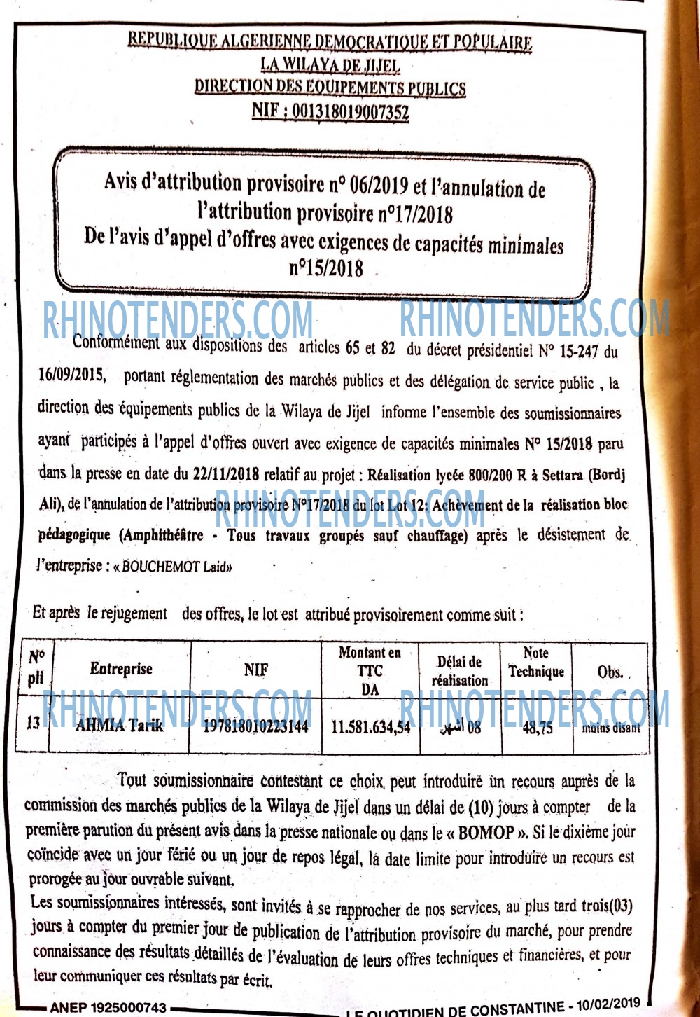 LE QUOTIDIEN DE CONSTANTINE