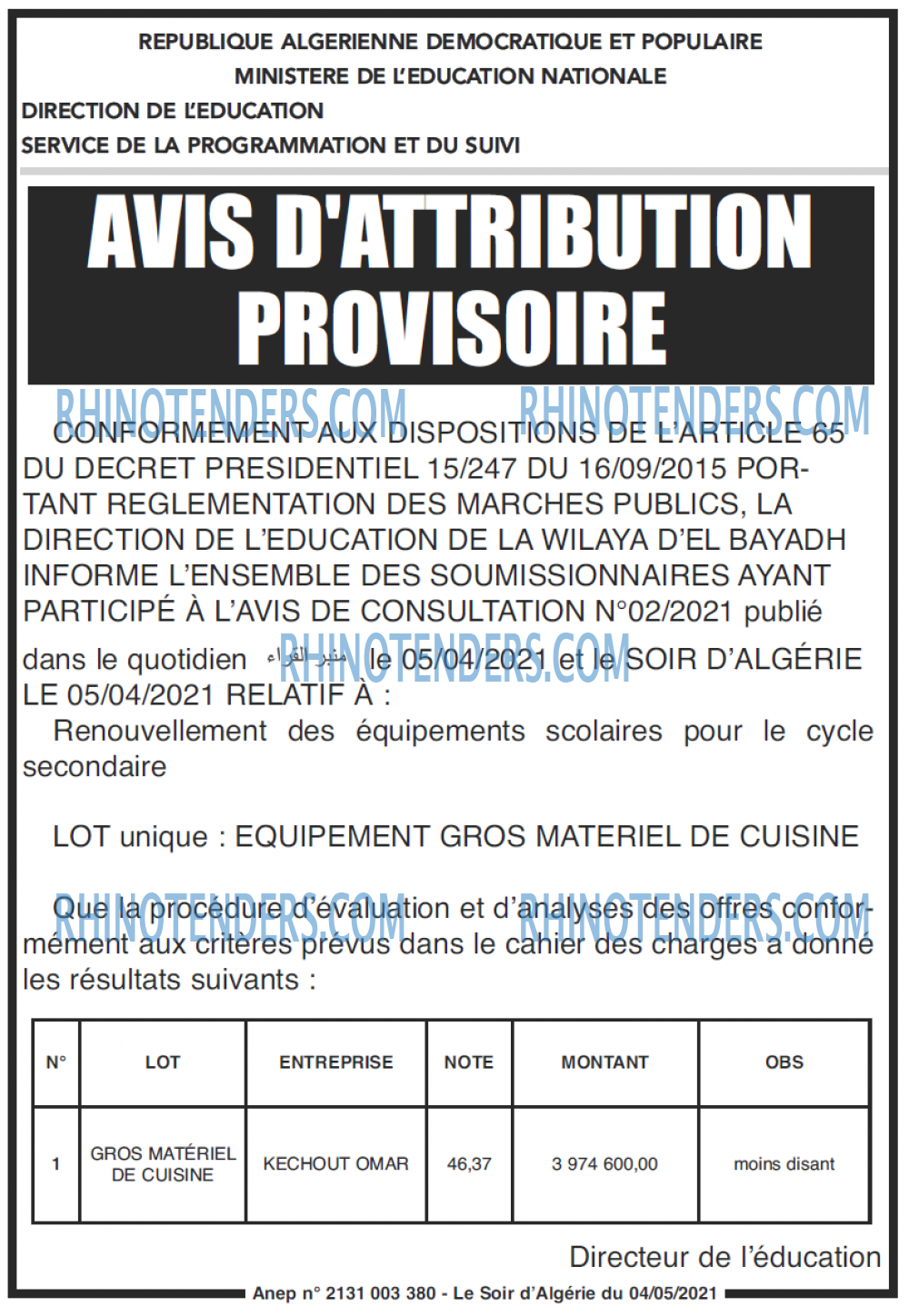 LE SOIR D'ALGERIE