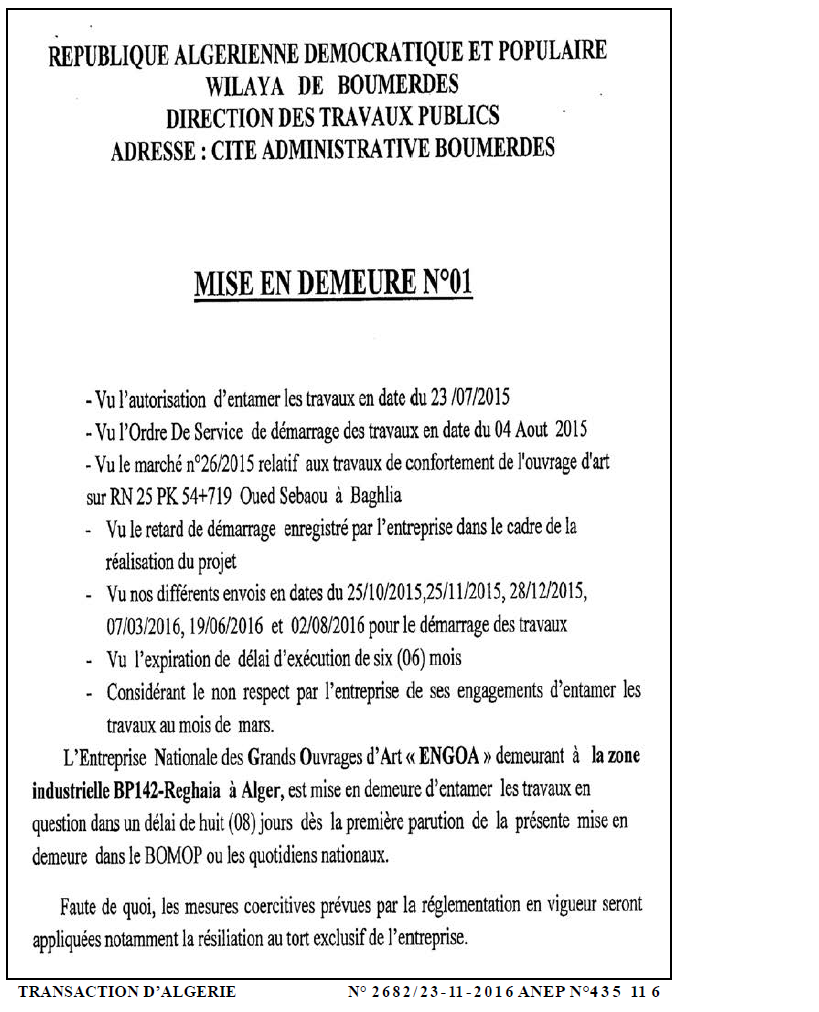 TRANSACTION D'ALGERIE
