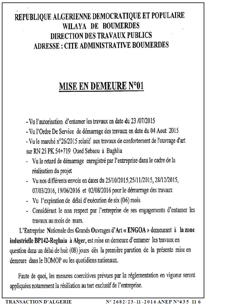 TRANSACTION D'ALGERIE