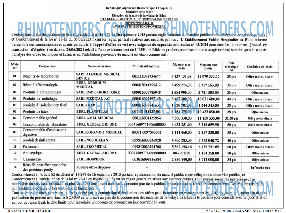 TRANSACTION D'ALGERIE