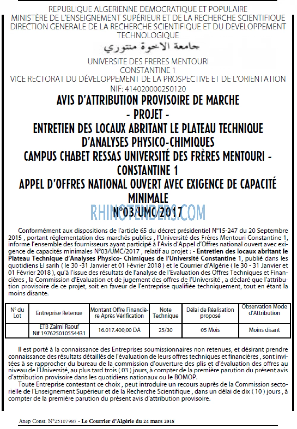 Le Courrier d'Algerie
