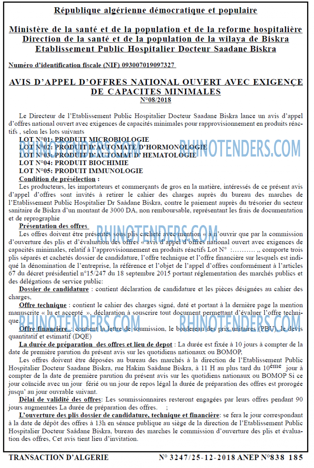 TRANSACTION D'ALGERIE