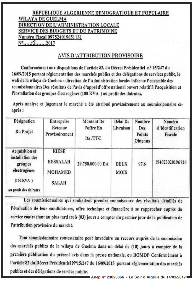 LE SOIR D'ALGERIE