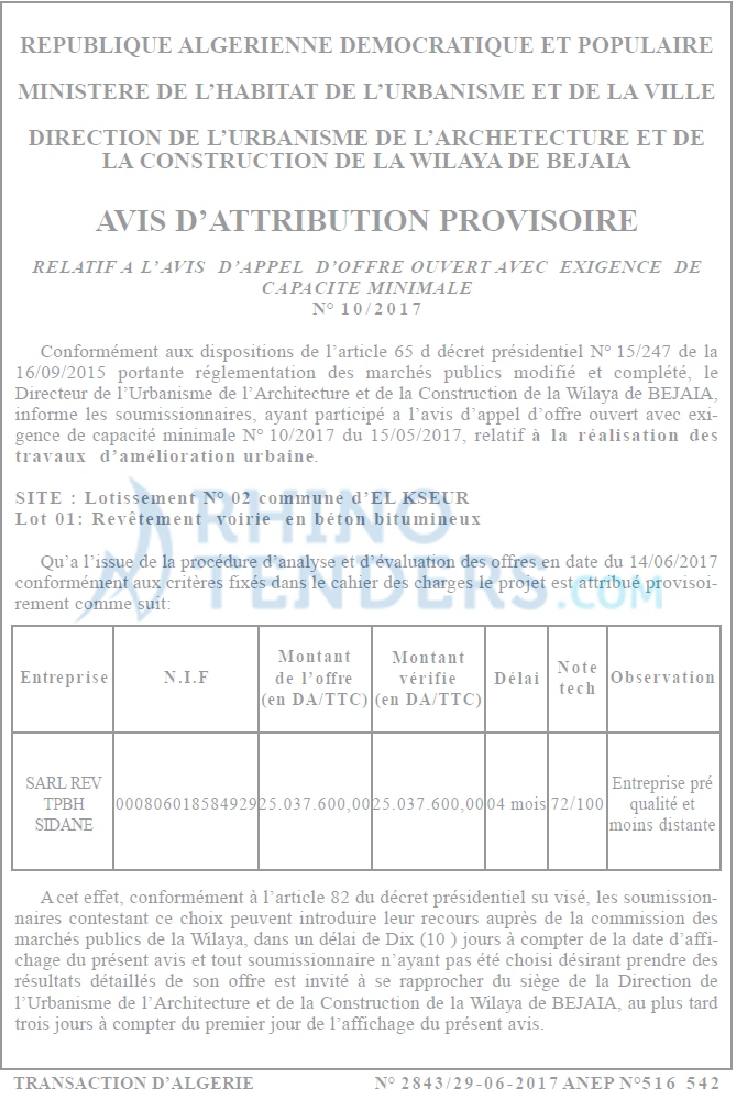 TRANSACTION D'ALGERIE