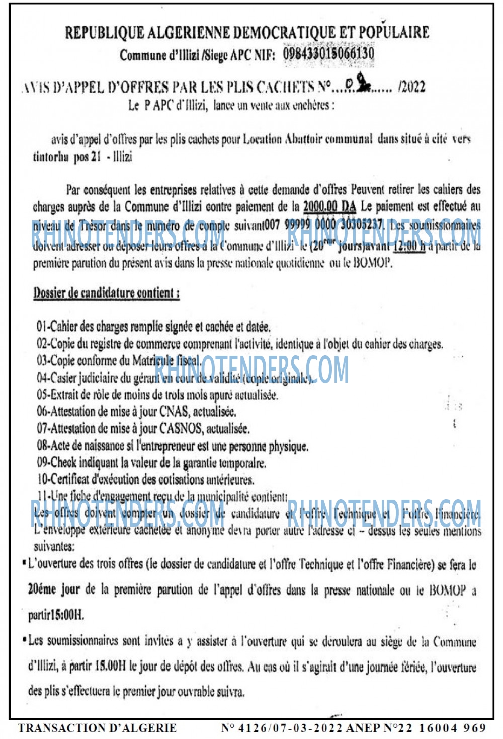 TRANSACTION D'ALGERIE