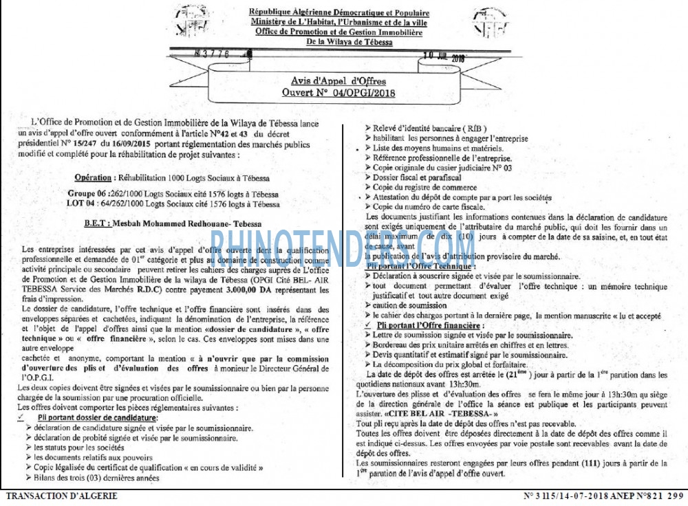 TRANSACTION D'ALGERIE