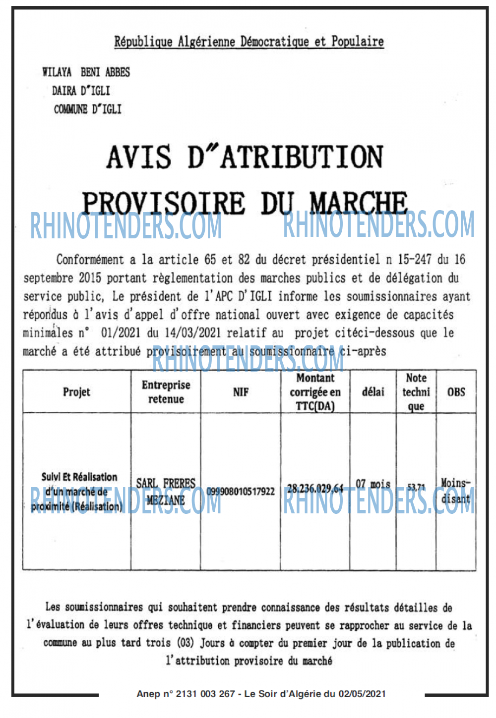 LE SOIR D'ALGERIE
