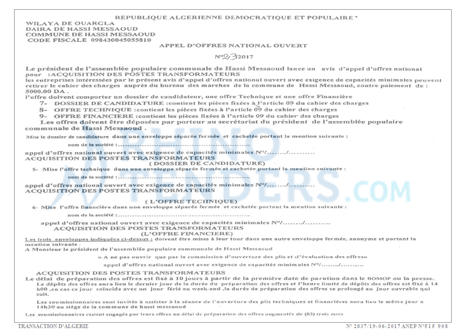 TRANSACTION D'ALGERIE