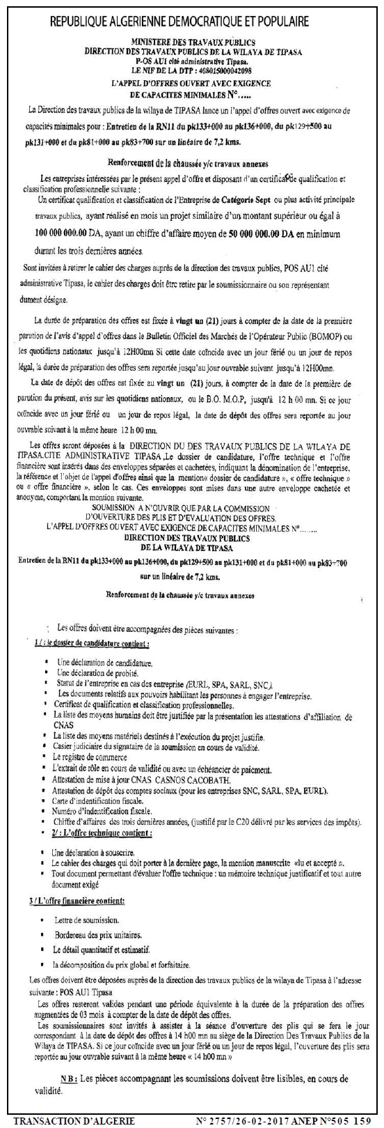 TRANSACTION D'ALGERIE