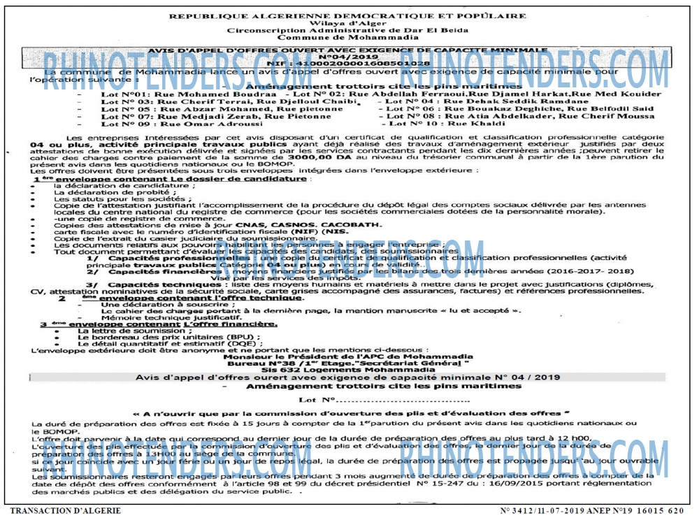 TRANSACTION D'ALGERIE
