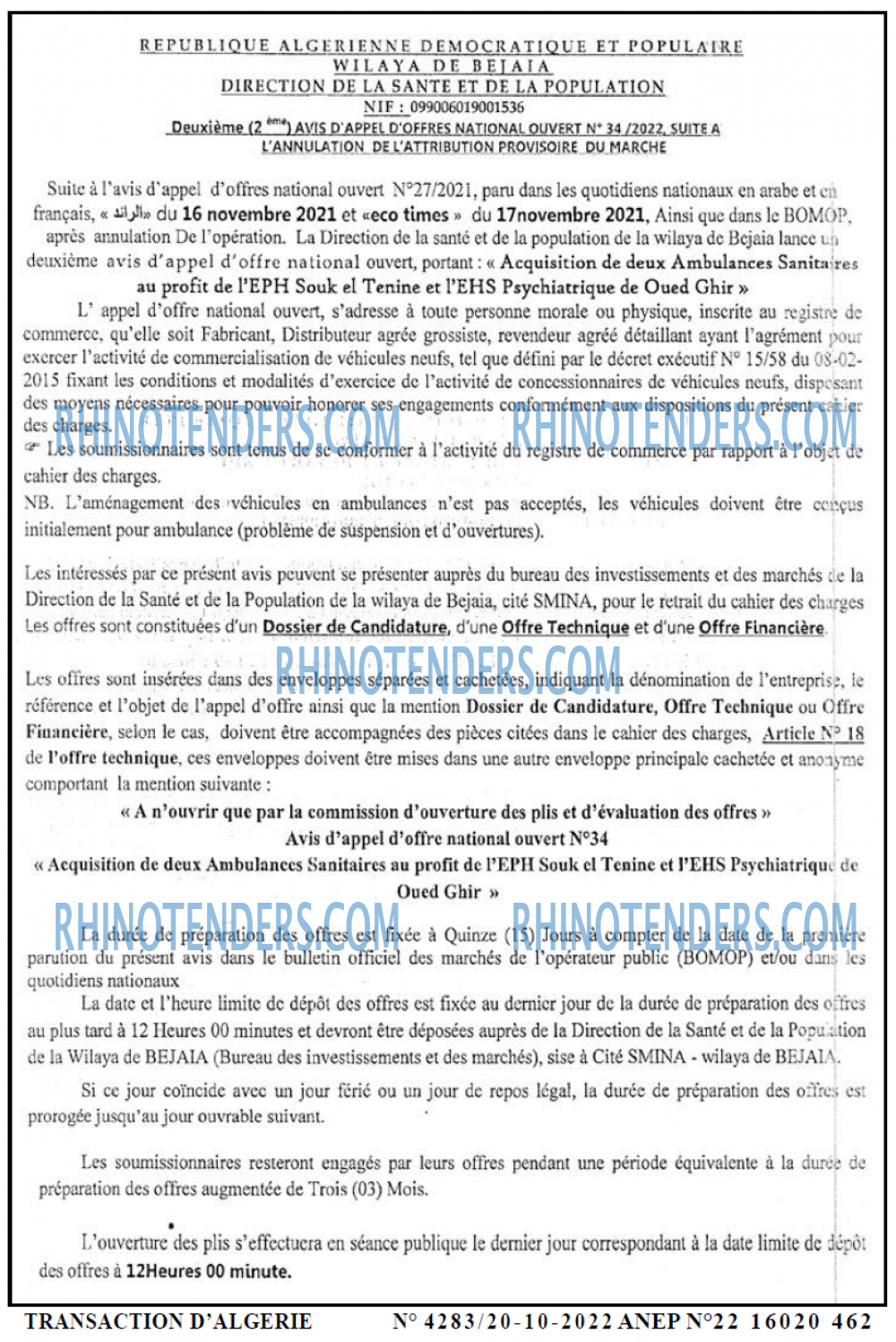 TRANSACTION D'ALGERIE