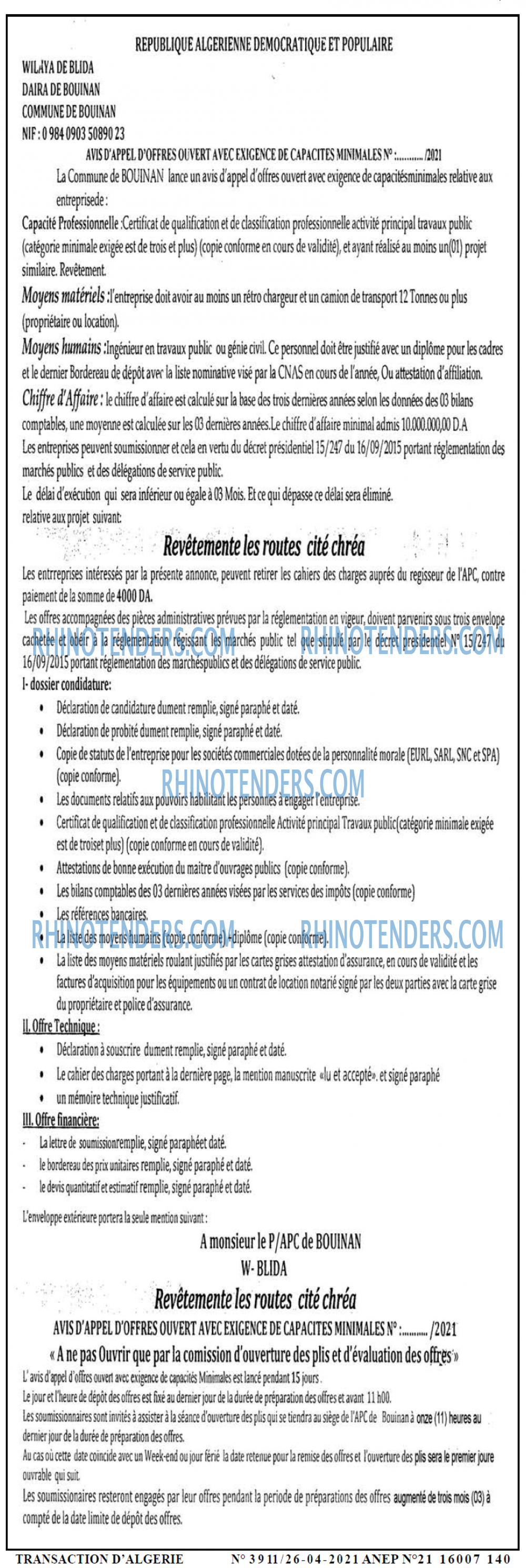 TRANSACTION D'ALGERIE