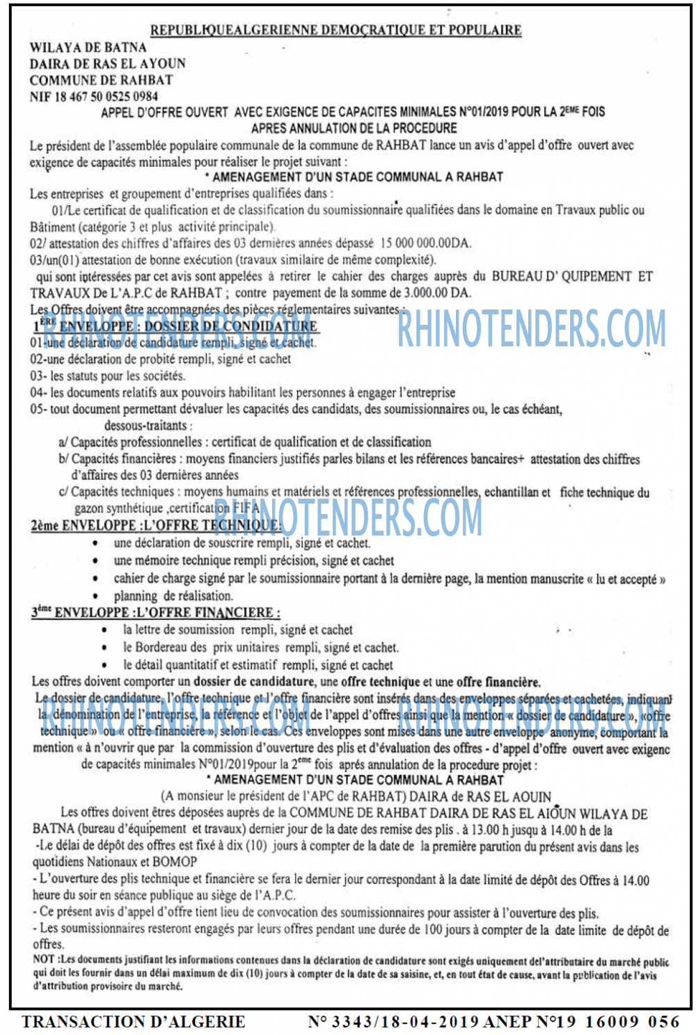 TRANSACTION D'ALGERIE