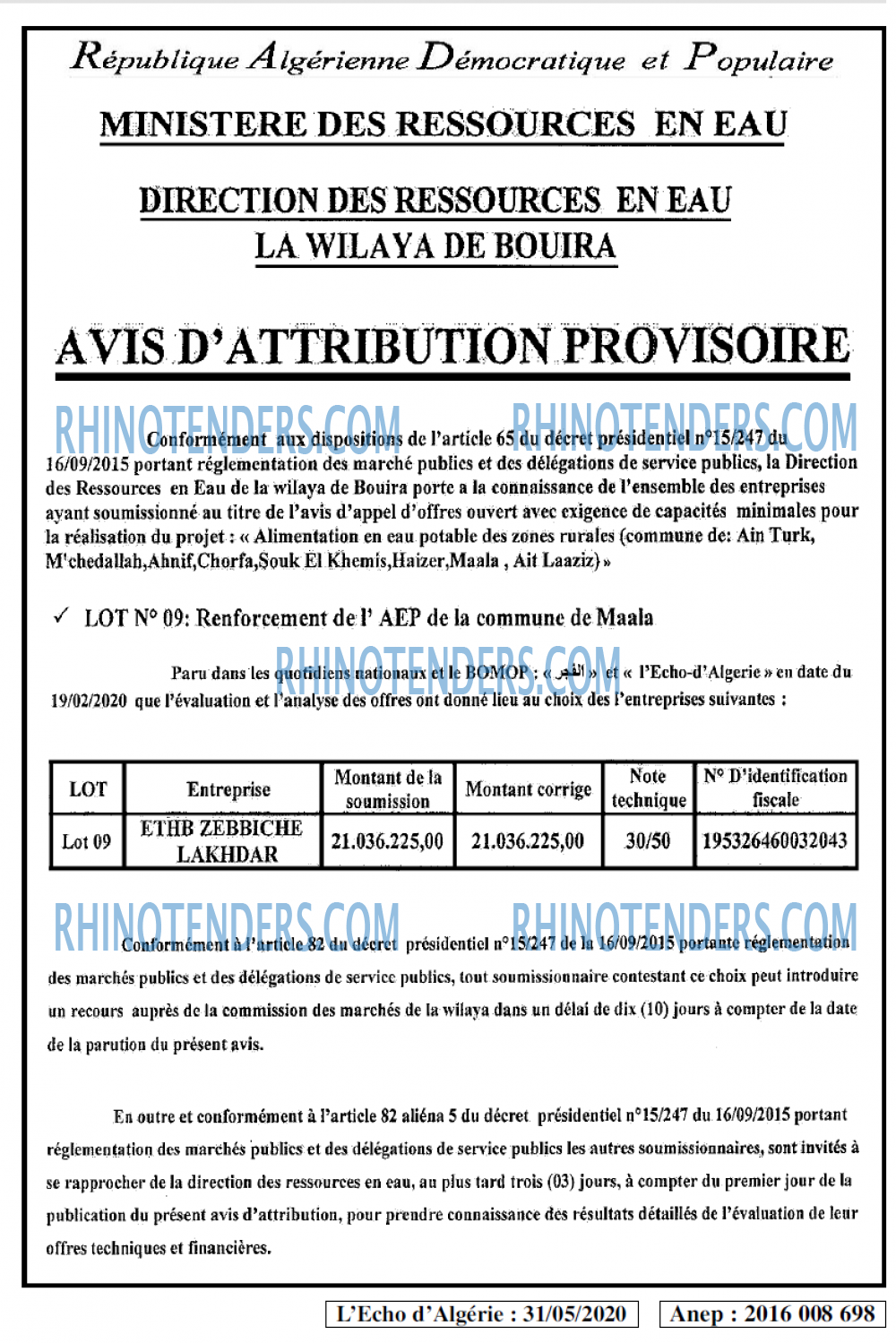 L'ECHO D'ALGERIE