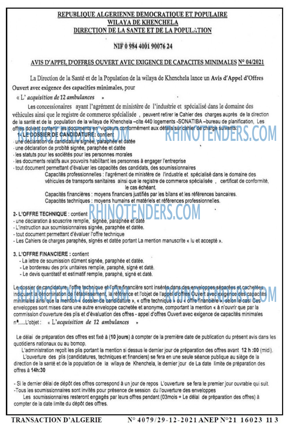 TRANSACTION D'ALGERIE