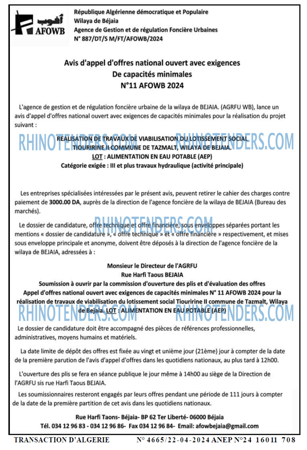 TRANSACTION D'ALGERIE