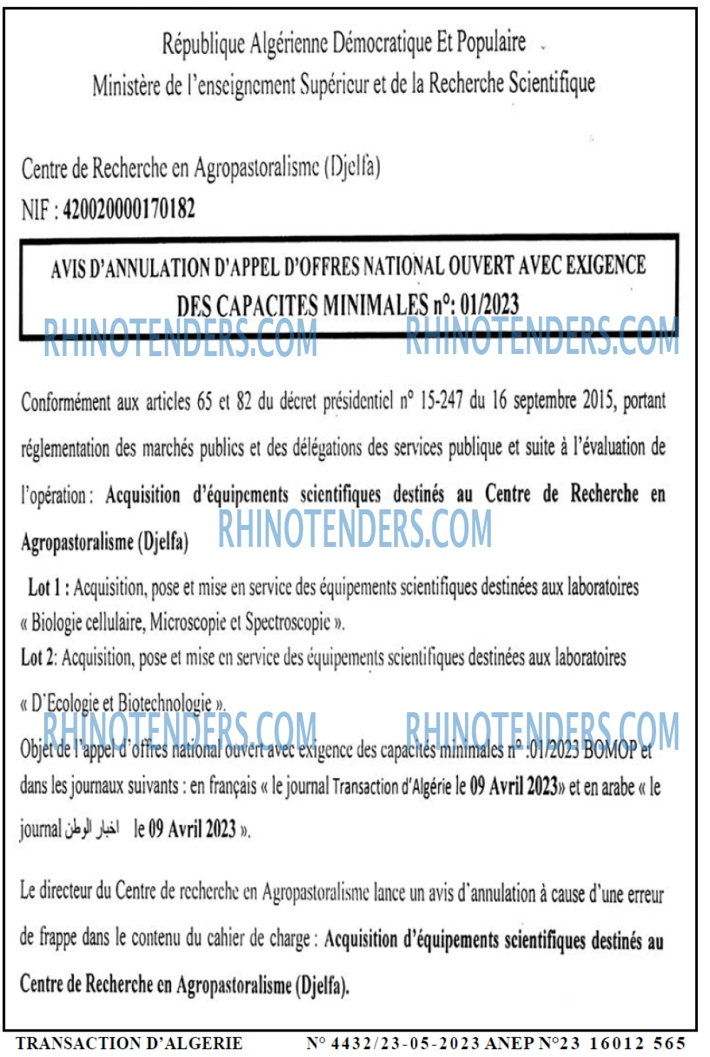 TRANSACTION D'ALGERIE