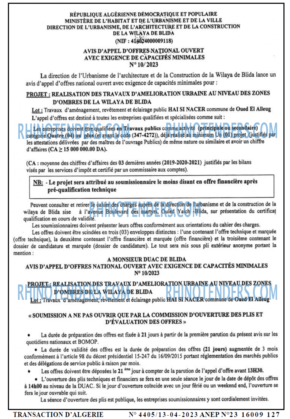 TRANSACTION D'ALGERIE