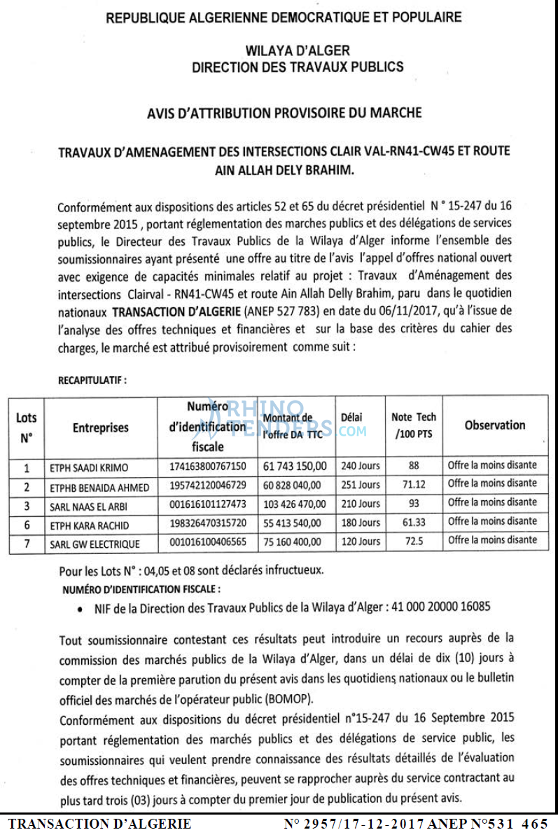 TRANSACTION D'ALGERIE