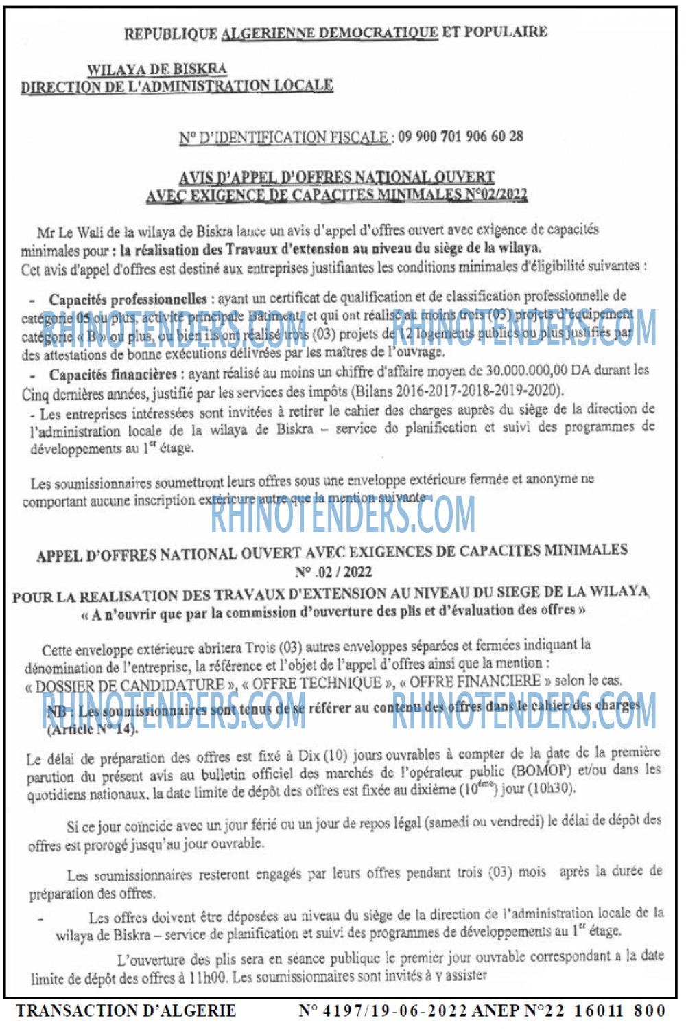 TRANSACTION D'ALGERIE