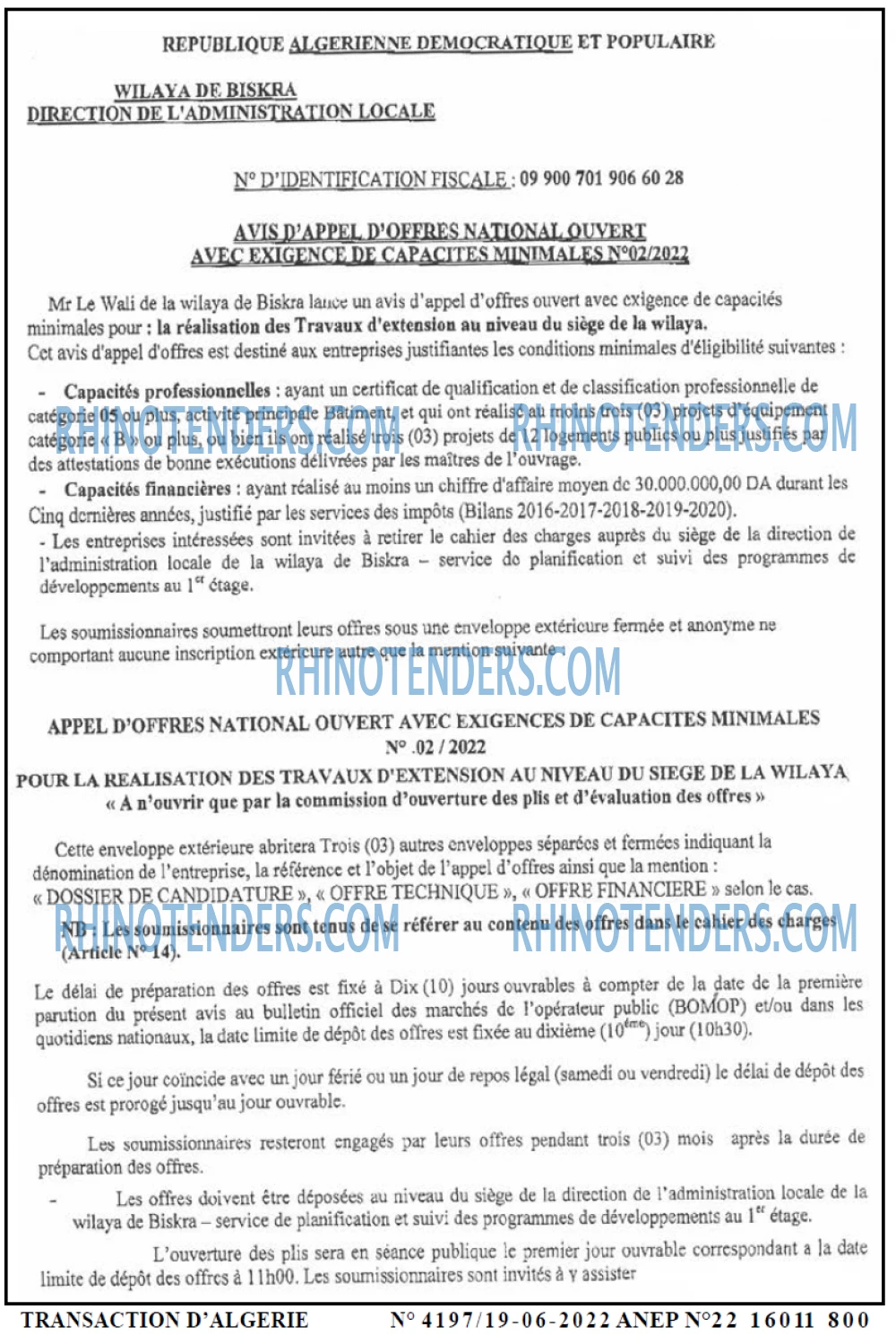 TRANSACTION D'ALGERIE