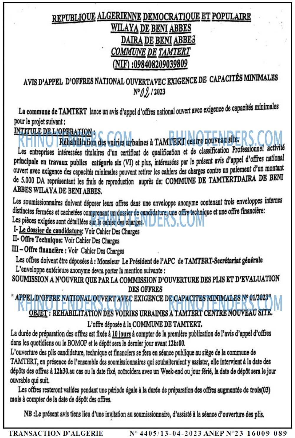 TRANSACTION D'ALGERIE