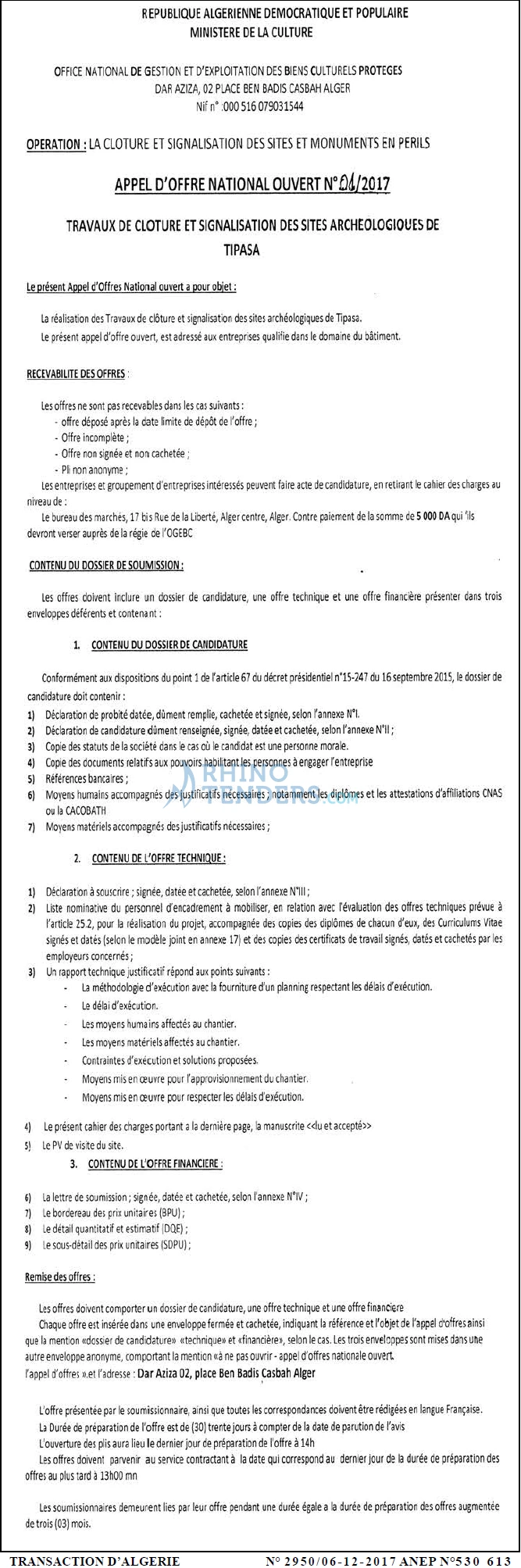 TRANSACTION D'ALGERIE
