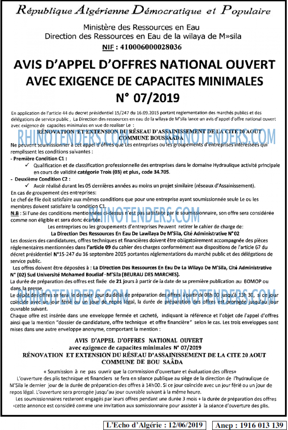 L'ECHO D'ALGERIE