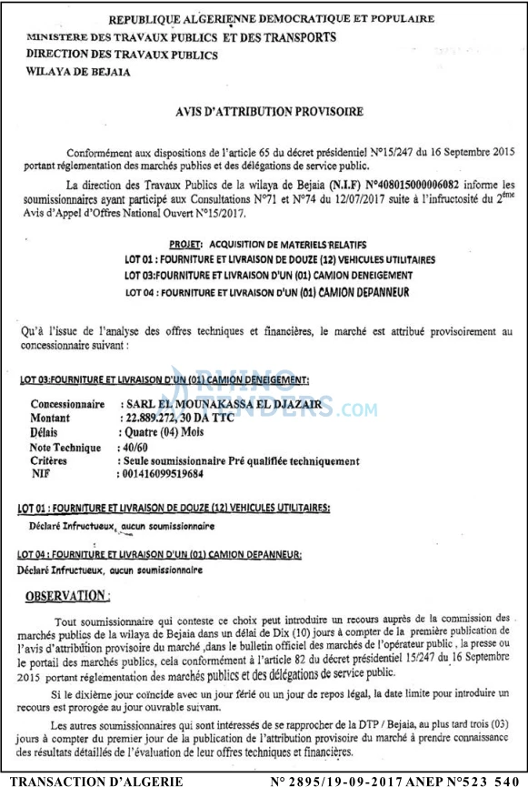 TRANSACTION D'ALGERIE