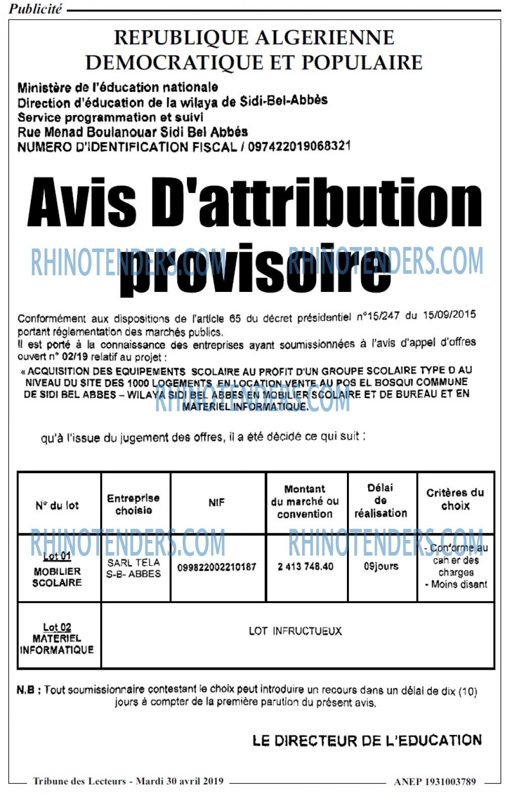 TRIBUNE DES LECTEURS