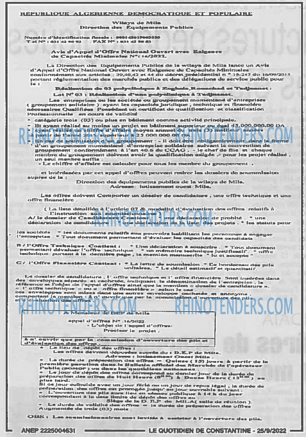 LE QUOTIDIEN DE CONSTANTINE