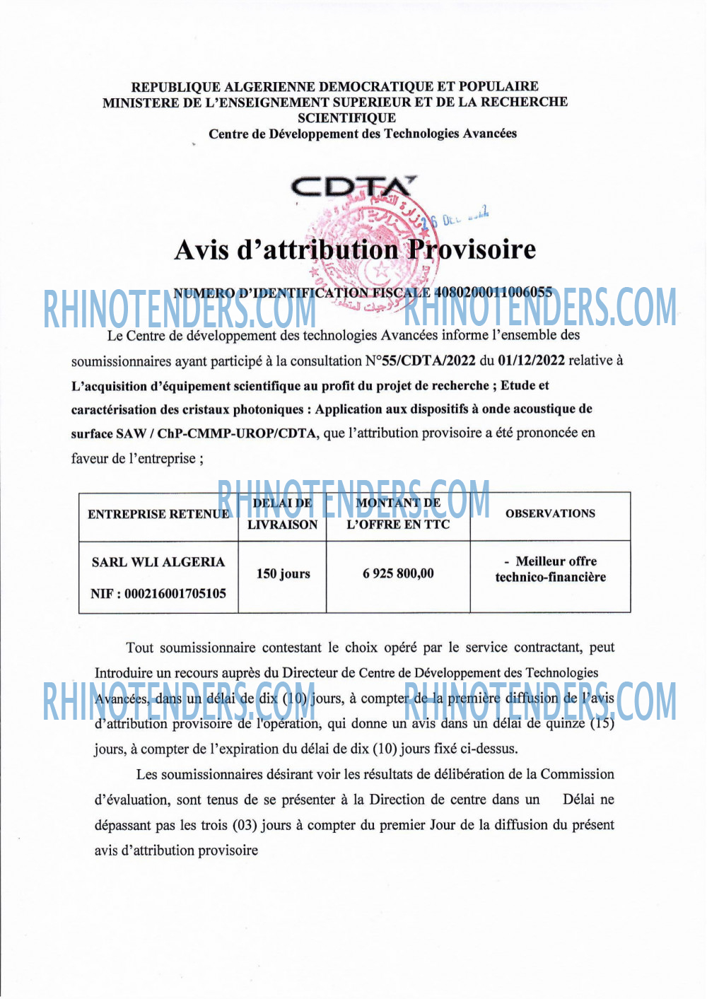 CDTA - Centre De Développement Des Technologies Avancées