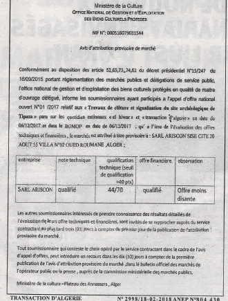 TRANSACTION D'ALGERIE